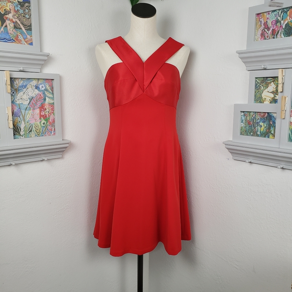 Phoebe Red Satin Halter - Fit & Flare Formal Prom Vintage Preppy Feminine 4
